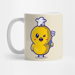 Cute Chick Chef Holding Spatula Cartoon Mug